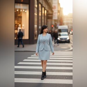Vintage Elegant Gray Midi Dress with Blazer